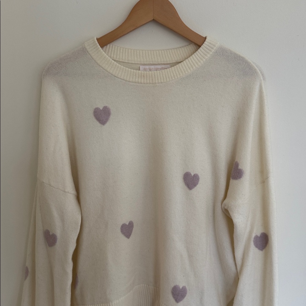 Spiritual Gangster cream and lavender Heart Sweater medium - Picture 2 of 7